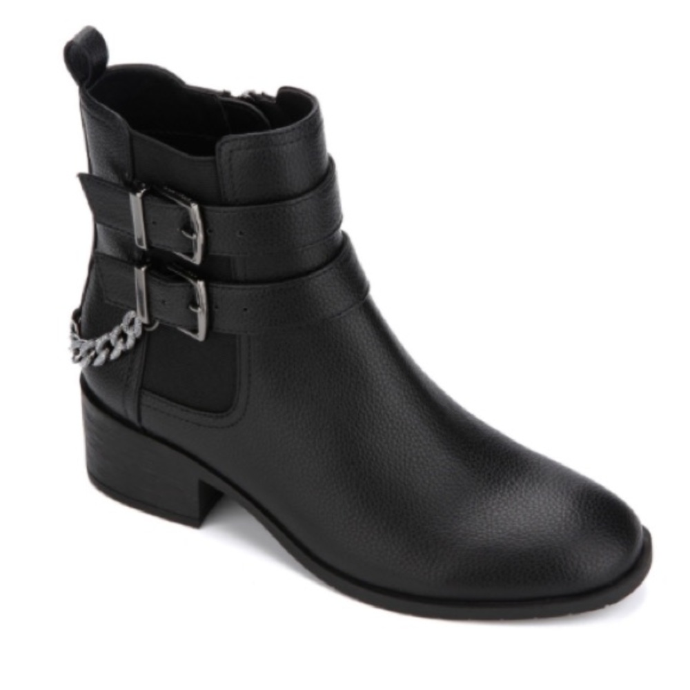 Kenneth Cole Reaction Salt Biker Chain Black Ankle Booties NEW Broken Chain